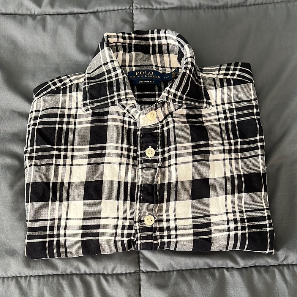Polo Black/White Plaid Flannel Button Down Size Small